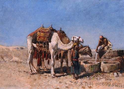 井边的骆驼，丹吉尔 Camels at a Well, Tangiers (1880)，埃德温·罗德·威克斯