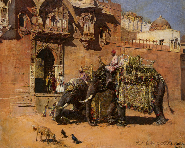 焦特波尔宫的大象 Elephants at the Palace of Jodhpore，埃德温·罗德·威克斯