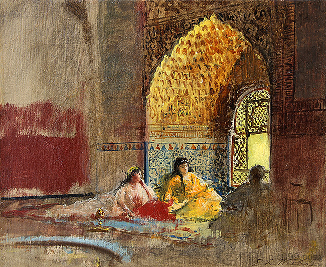 阿尔罕布拉宫La Torre des Infantas的内部 Interior of La Torre des Infantas, The Alhambra (c.1880),埃德温·罗德·威克斯