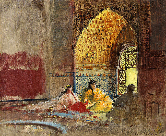 阿尔罕布拉宫La Torre des Infantas的内部 Interior of La Torre des Infantas, The Alhambra (c.1880)，埃德温·罗德·威克斯