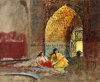 阿尔罕布拉宫La Torre des Infantas的内部 Interior of La Torre des Infantas, The Alhambra (c.1880)，埃德温·罗德·威克斯