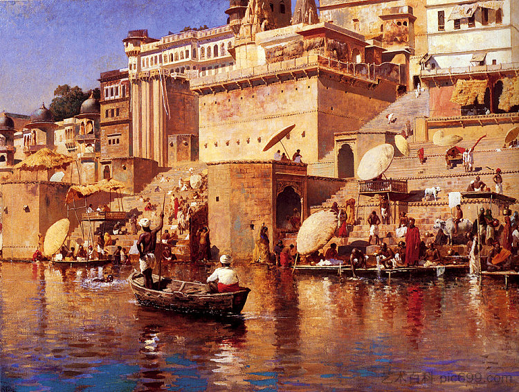 在贝纳雷斯河上 On The River Benares (c.1883),埃德温·罗德·威克斯