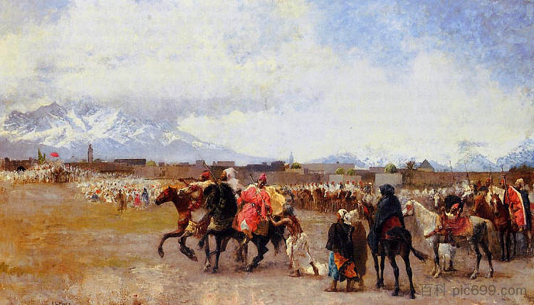 火药游戏 摩洛哥城墙外 Powder Play City of Morocco, outside the Walls (c.1880 - c.1882),埃德温·罗德·威克斯