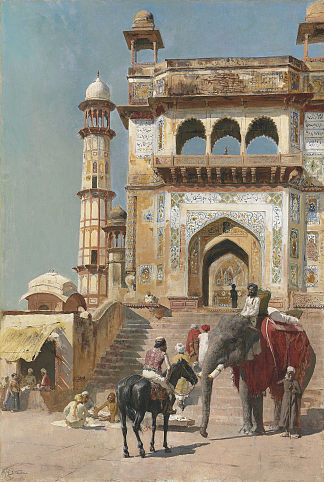 在伟大的贾米清真寺之前 Before the great Jami Masjid mosque (1883; Mathura,India                     )，埃德温·罗德·威克斯