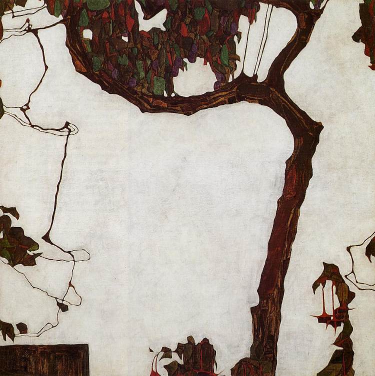 秋天的树与紫红色 Autumn Tree with Fuchsias (1909; Vienna,Austria  )，埃贡·席勒