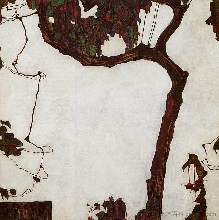 秋天的树与紫红色Autumn Tree with Fuchsias (1909; Vienna,Austria