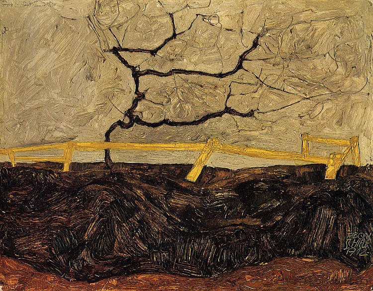 篱笆后面的光秃秃的树 Bare Tree behind a Fence (1912)，埃贡·席勒