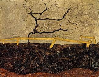 篱笆后面的光秃秃的树 Bare Tree behind a Fence (1912)，埃贡·席勒