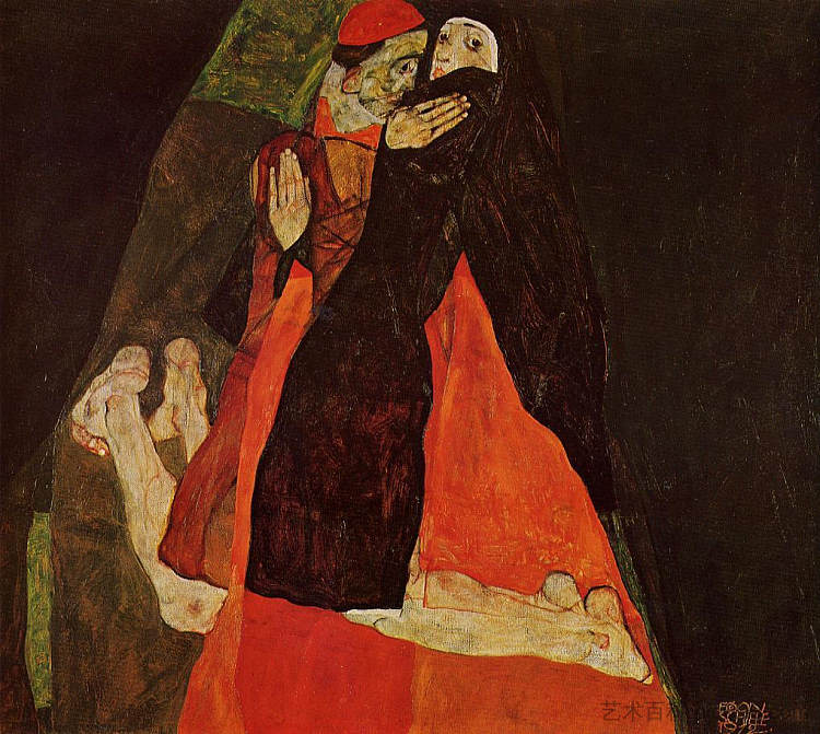 红衣主教和修女（爱抚） Cardinal and Nun (Caress) (1912)，埃贡·席勒