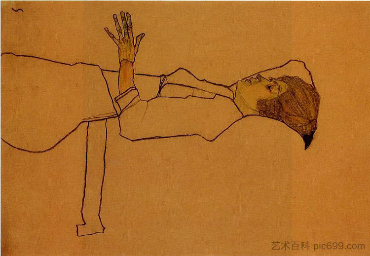 穿衣服的女人，斜倚 Clothed Woman, Reclining (c.1910)，埃贡·席勒