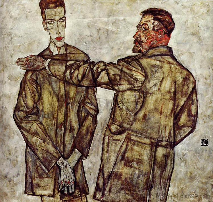 双重肖像(总督察海因里希·贝内施和他的儿子奥托) Double Portrait (Chief Inspector Heinrich Benesch and His Son Otto) (1913; Vienna,Austria ),埃贡·席勒