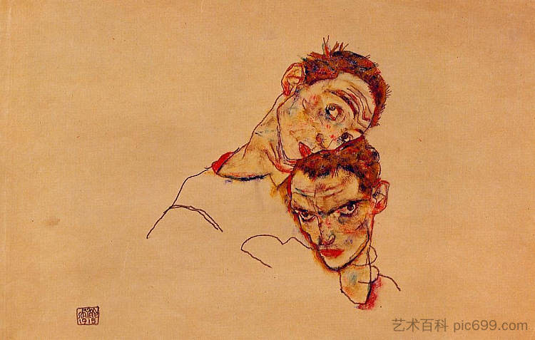 双人自画像 Double Self Portrait (1915; Vienna,Austria  )，埃贡·席勒