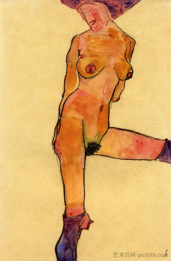 女性裸体 Female Nude (1910; Czech Republic  )，埃贡·席勒