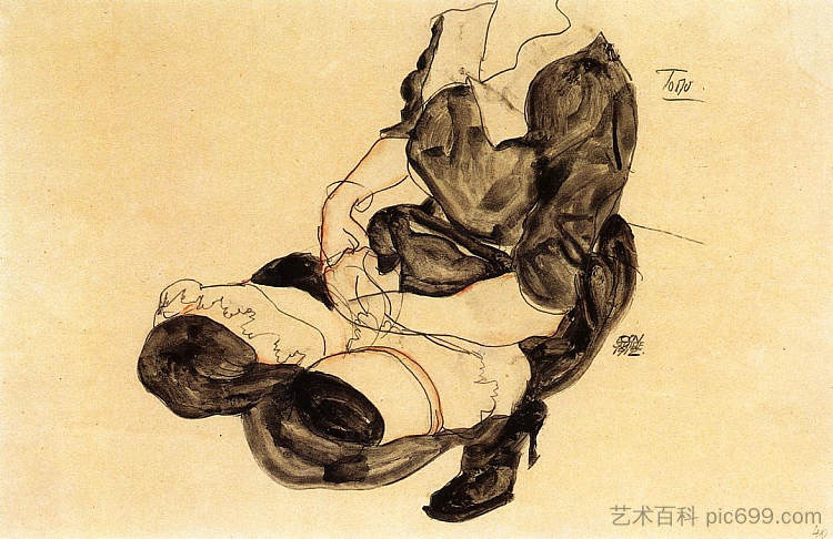 女性躯干，蹲下 Female Torso, Squatting (1912)，埃贡·席勒