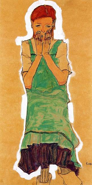 女孩与绿色皮纳福尔 Girl with Green Pinafore (1910; Czech Republic                     )，埃贡·席勒