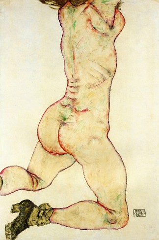 跪着的女性裸体，后视图 Kneeling Female Nude, Back View (1915; Vienna,Austria                     )，埃贡·席勒