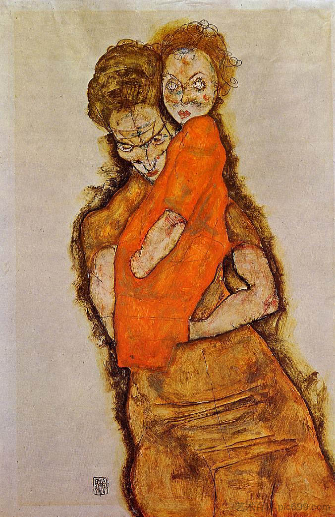 母亲与孩子 Mother and Child (1914; Vienna,Austria  )，埃贡·席勒