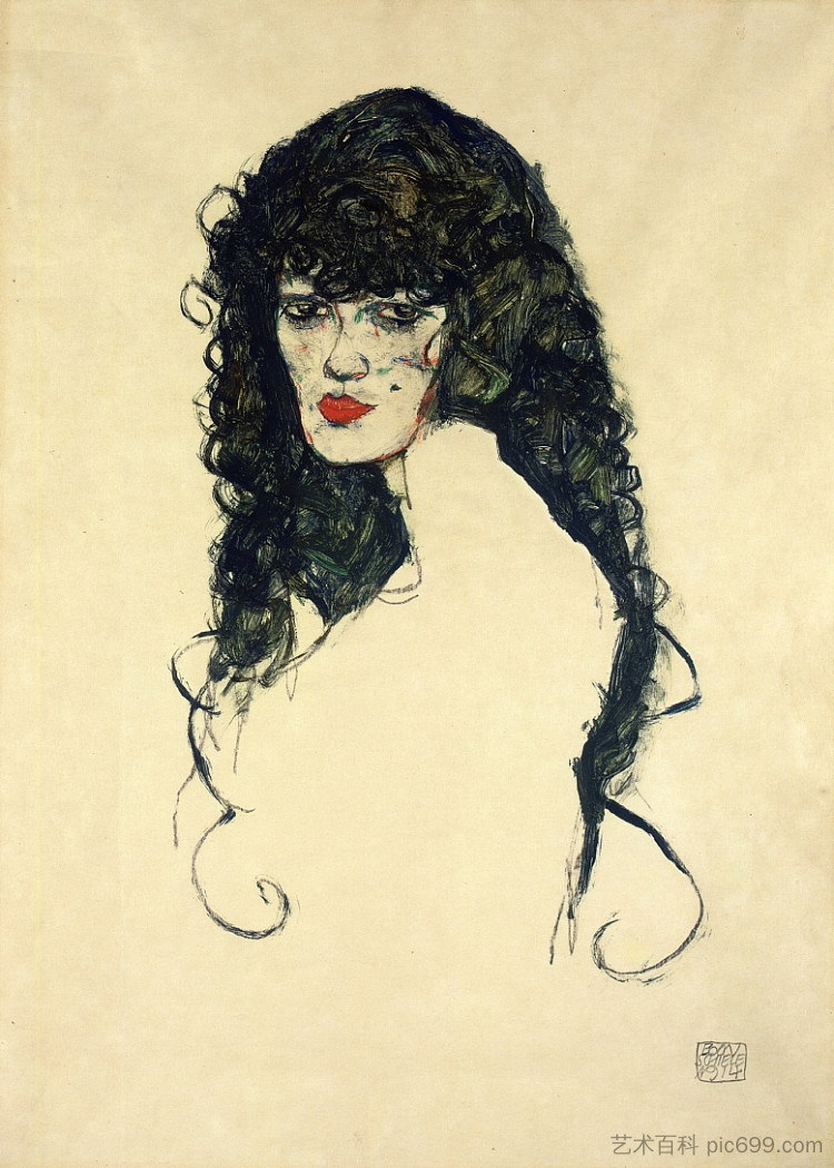 黑发女人的肖像 Portrait of a Woman with Black Hair (1914; Vienna,Austria  )，埃贡·席勒