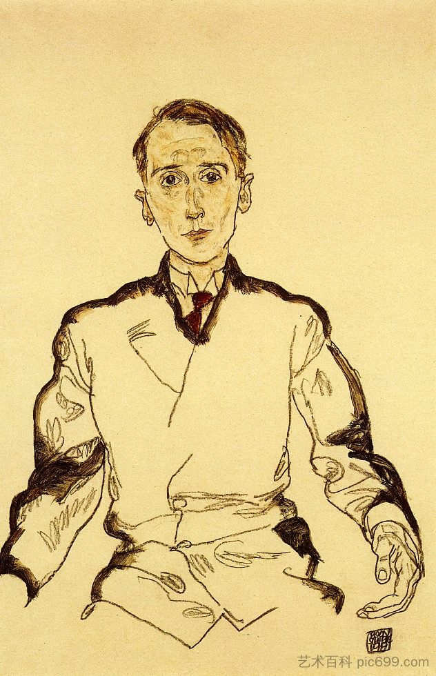 海因里希·里格的肖像 Portrait of Heinrich Rieger (1917; Vienna,Austria  )，埃贡·席勒