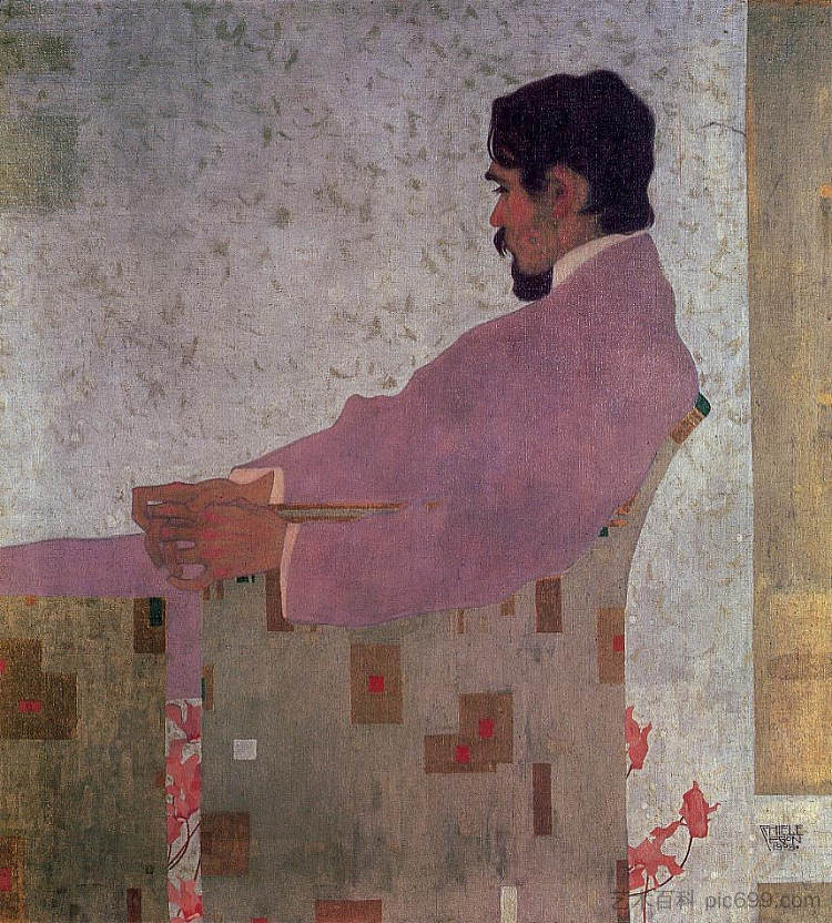 画家安东·佩施卡的肖像 Portrait of the Painter Anton Peschka (1909; Vienna,Austria ),埃贡·席勒