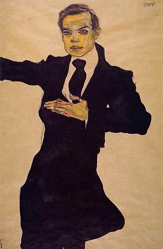 画家马克斯·奥本海默的肖像 Portrait of the Painter Max Oppenheimer (1910; Czech Republic                     )，埃贡·席勒