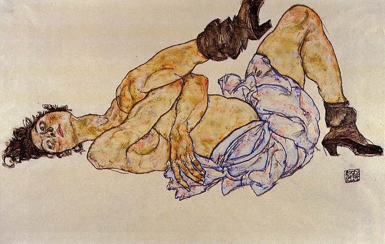 斜倚女性裸体 Reclining Female Nude (1917; Vienna,Austria  )，埃贡·席勒