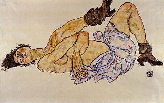 斜倚女性裸体 Reclining Female Nude (1917; Vienna,Austria                     )，埃贡·席勒