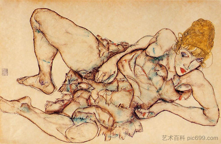 斜躺的女人与金发 Reclining Woman with Blond Hair (1914; Vienna,Austria ),埃贡·席勒