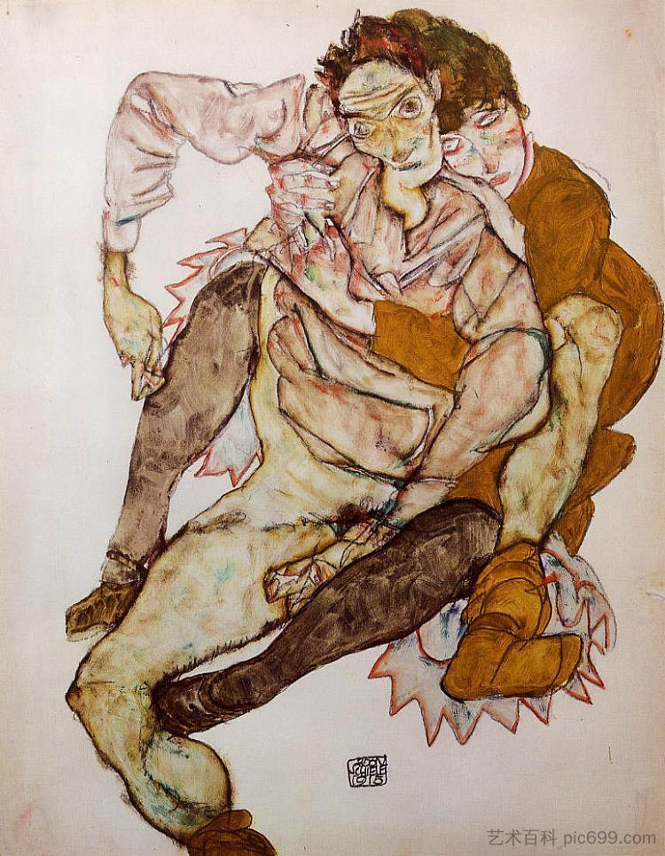 坐着的夫妇（埃贡和伊迪丝席勒） Seated Couple (Egon and Edith Schiele) (1915; Vienna,Austria  )，埃贡·席勒