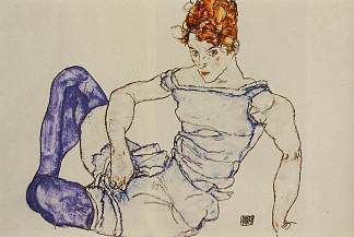 坐在紫罗兰色丝袜的女人 Seated Woman in Violet Stockings (1917; Vienna,Austria                     )，埃贡·席勒