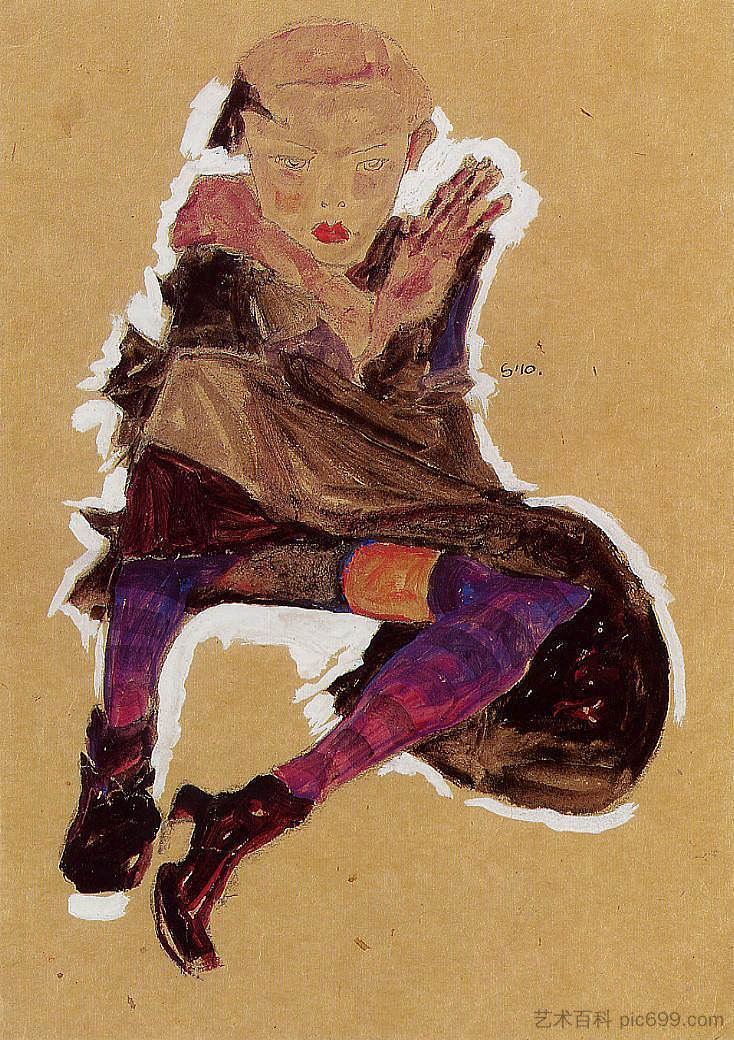 坐着的年轻女孩 Seated Young Girl (1910; Czech Republic  )，埃贡·席勒