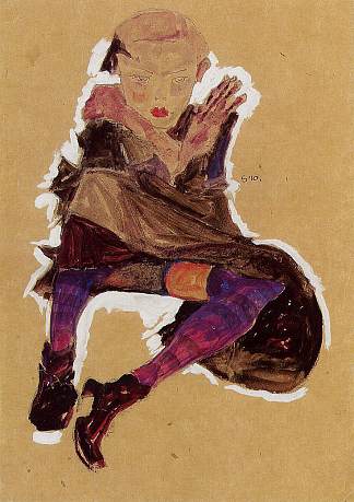 坐着的年轻女孩 Seated Young Girl (1910; Czech Republic                     )，埃贡·席勒