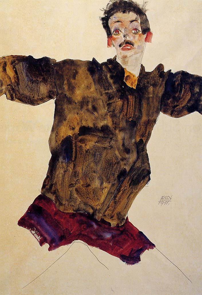 伸出双臂的自画像 Self Portrait with Outstretched Arms (1911)，埃贡·席勒