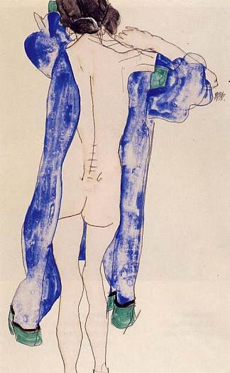 站在蓝色长袍中的女性裸体 Standing Female Nude in a Blue Robe (1913; Vienna,Austria                     )，埃贡·席勒