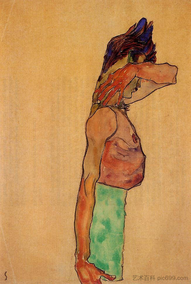 站立男性裸体 Standing Male Nude (1910; Czech Republic  )，埃贡·席勒