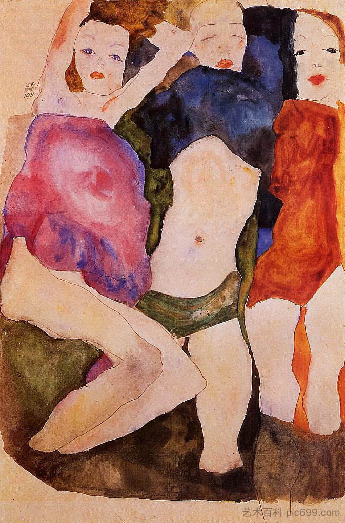 三个女孩 Three Girls (1911),埃贡·席勒