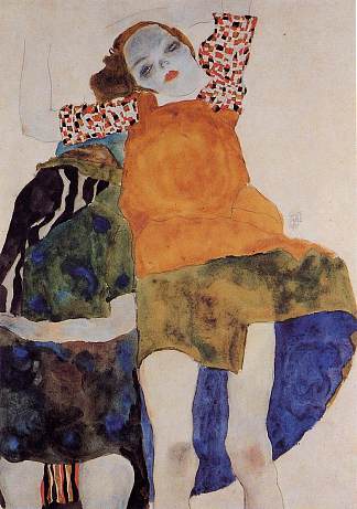 两个坐着的女孩 Two Seated Girls (1911)，埃贡·席勒