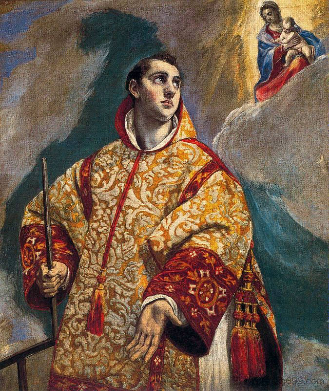 圣母到圣劳伦斯的幻影 Apparition of the Virgin to St. Lawrence (c.1580; Spain ),埃尔·格列柯