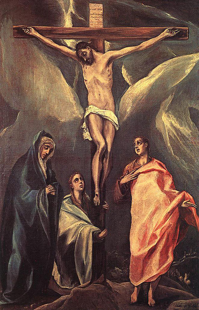 十字架上的基督与两个玛丽和圣约翰 Christ on the cross with two Maries and St. John (1588; Spain  )，埃尔·格列柯