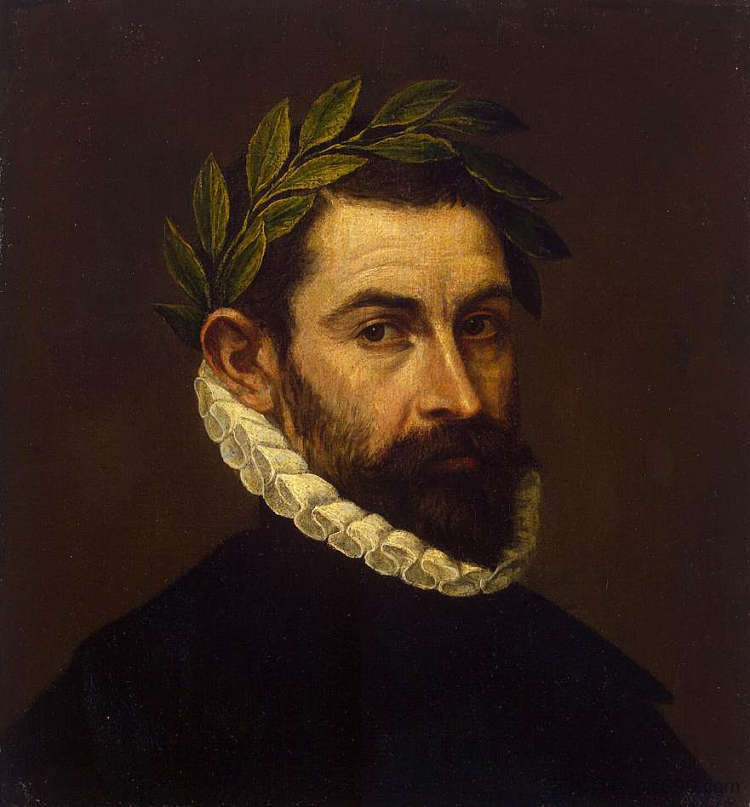 诗人埃尔·格列柯的埃尔西拉和祖尼加 Poet Ercilla y Zuniga by El Greco (c.1595; Spain  )，埃尔·格列柯