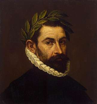 诗人埃尔·格列柯的埃尔西拉和祖尼加 Poet Ercilla y Zuniga by El Greco (c.1595; Spain                     )，埃尔·格列柯