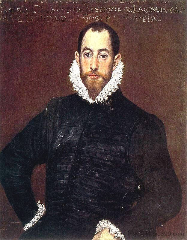 来自卡萨德莱瓦的绅士肖像 Portrait of a gentleman from Casa de Leiva (1580; Spain  )，埃尔·格列柯