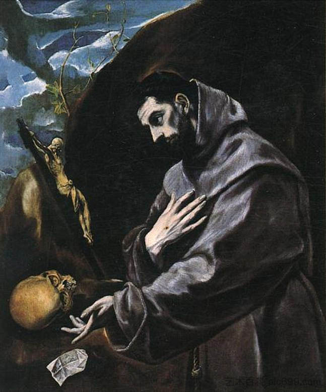 圣弗朗西斯祈祷 St. Francis praying (c.1585; Spain  )，埃尔·格列柯