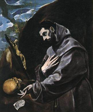 圣弗朗西斯祈祷 St. Francis praying (c.1585; Spain                     )，埃尔·格列柯