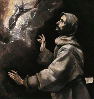 圣弗朗西斯接受圣痕 St. Francis receiving the stigmata (c.1590; Spain                     )，埃尔·格列柯