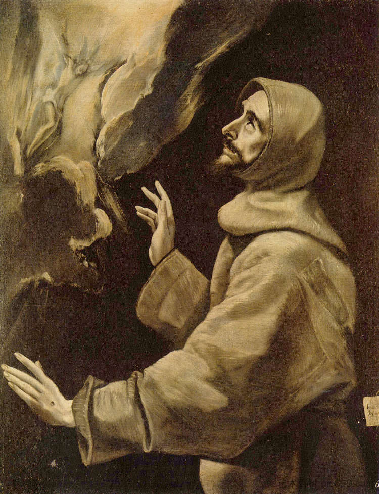 圣弗朗西斯接受圣痕 St. Francis receiving the stigmata (c.1578; Spain  )，埃尔·格列柯