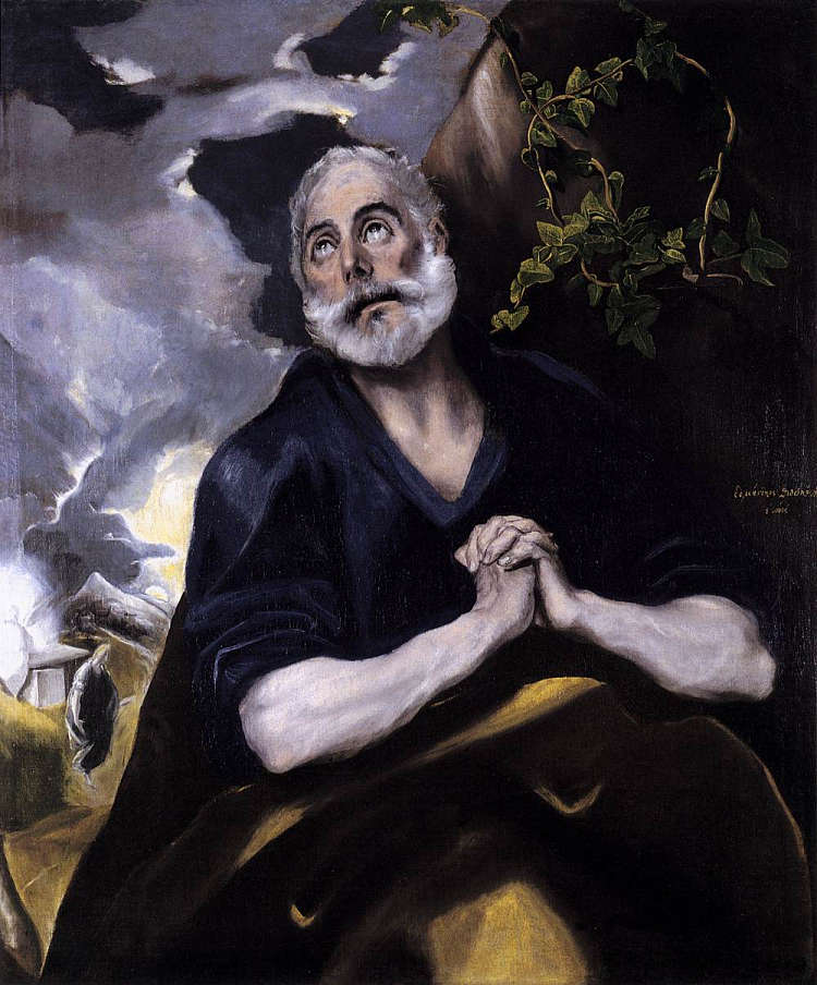 忏悔中的圣彼得 St. Peter in Penitence (c.1585; Spain  )，埃尔·格列柯