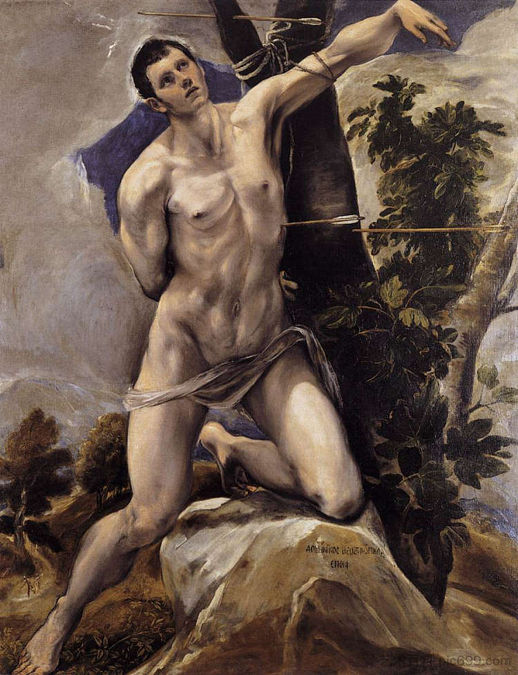 圣塞巴斯蒂安 St. Sebastian (c.1577; Spain  )，埃尔·格列柯