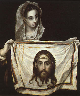 圣维罗妮卡与圣裹尸布 St. Veronica with the Holy Shroud (c.1580; Spain                     )，埃尔·格列柯