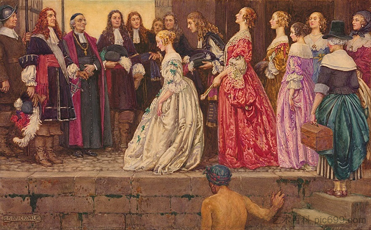 1667年来到魁北克的妇女,以便嫁给法裔加拿大农民 Women Coming to Quebec in 1667, in Order to Be Married to the French Canadian Farmers,埃莉诺·福蒂斯丘·布里克代尔